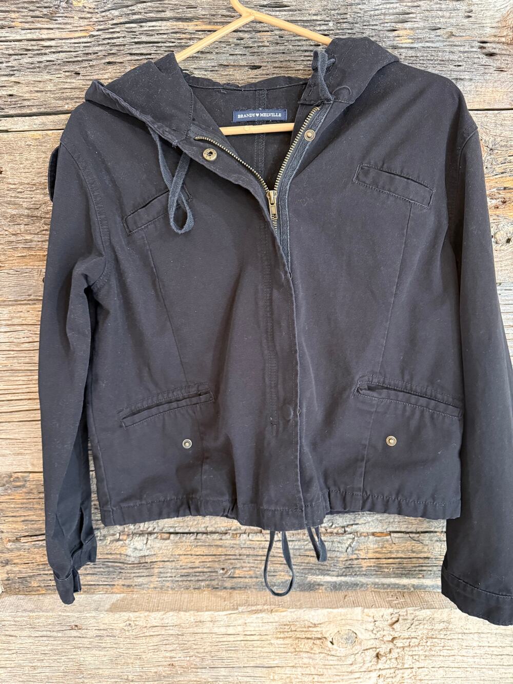 Brandy Melville women's Hailey Black Hooded Utility Jacket Cotton s/m